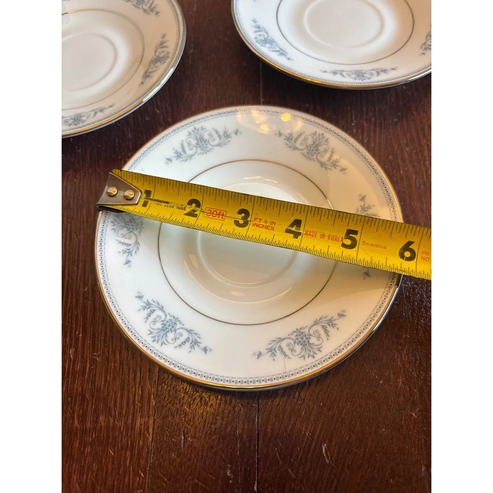 Oxford Bone China Bryn‎ Mawr Saucers Set of 4 Blue Floral Gold Trim Made in USA